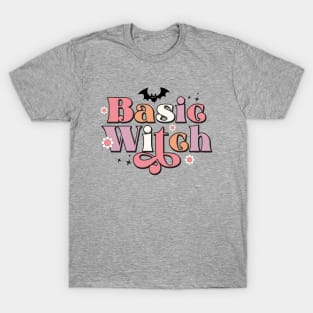 Basic Witch Cute Funny Halloween Bats Flowers Trendy T-Shirt